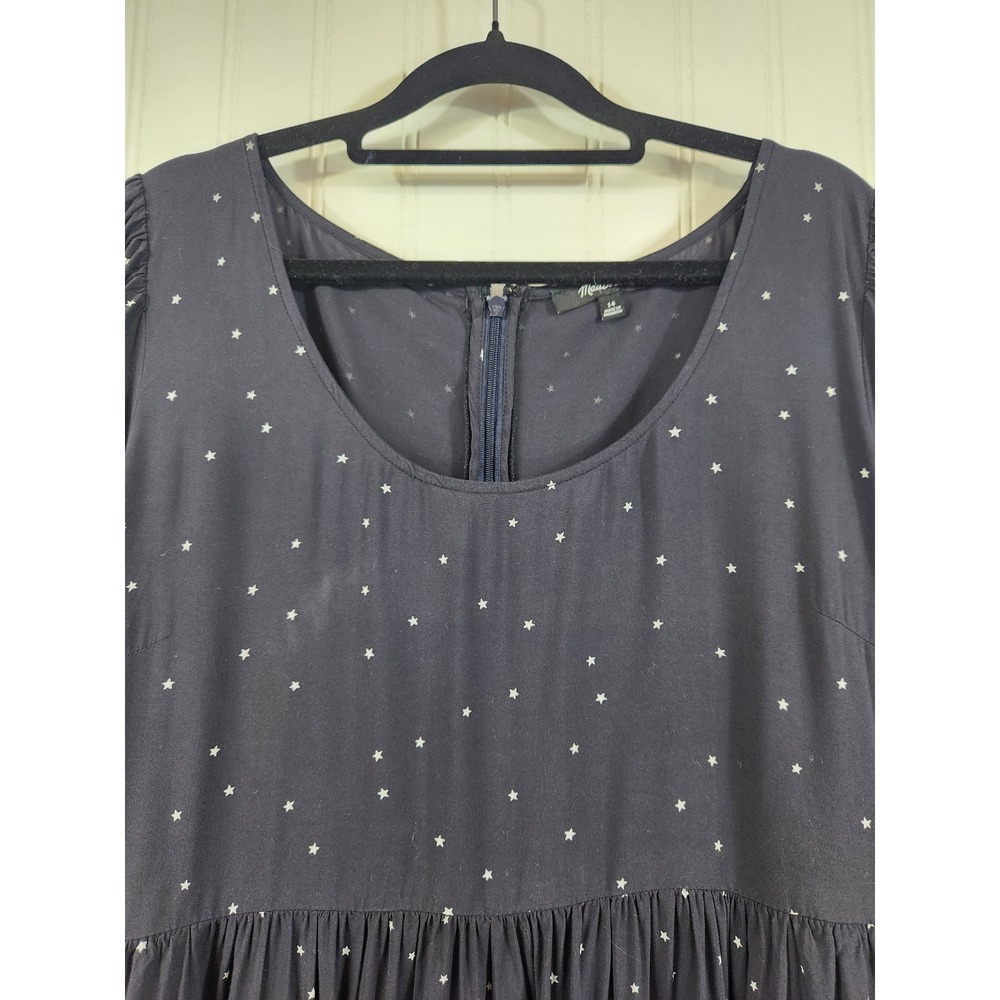 Madewell Star Print Midi Dress Navy Blue Long Sleeve Empire Waist Viscose Sz 14 - Picture 4 of 10